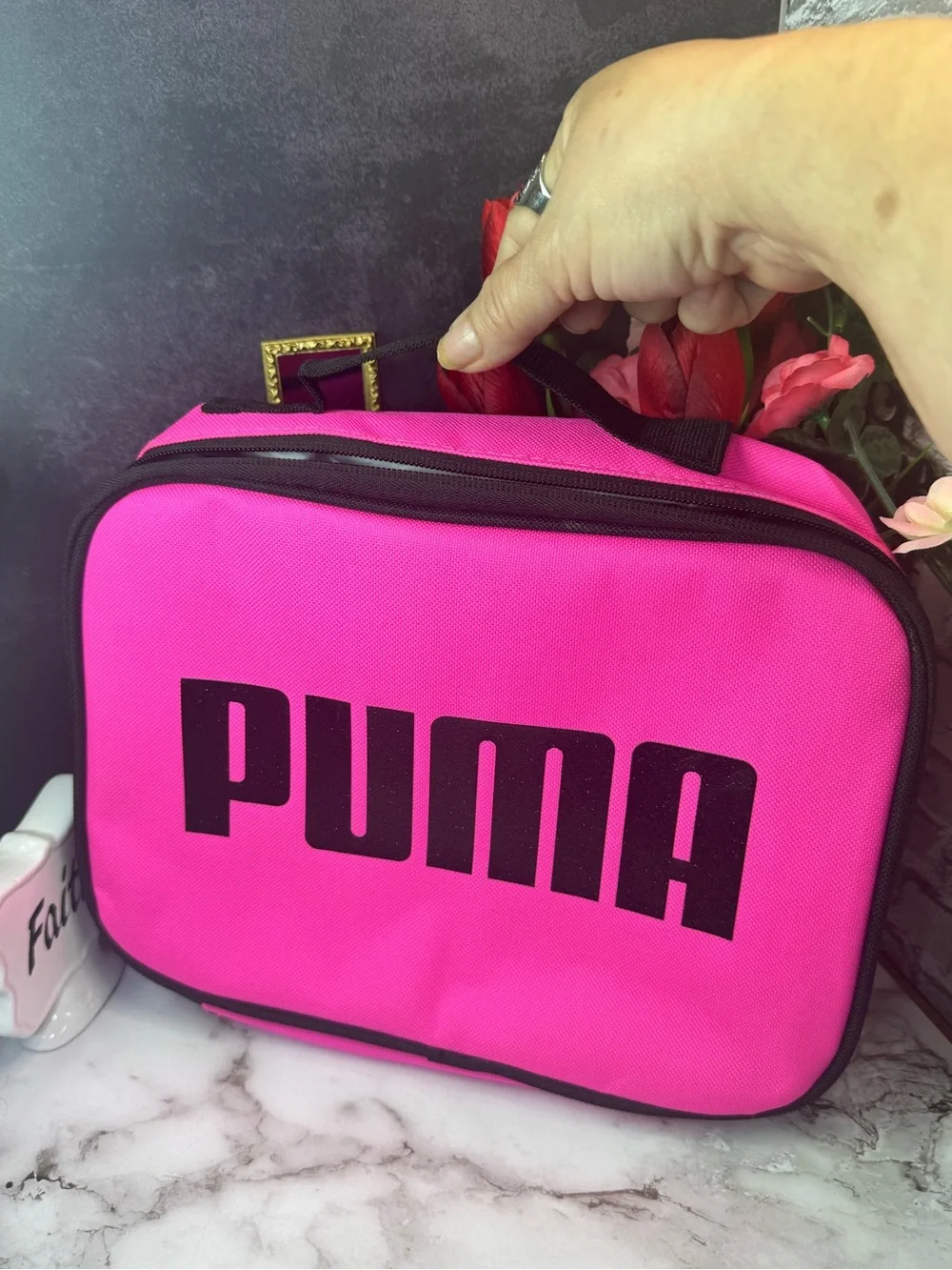 Puma Bright Pink Cosmetic Case with Black Logo or Lunchbox